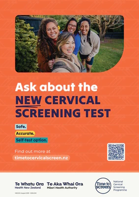Ask about the new cervical screening test A4 Poster (WOH0160).